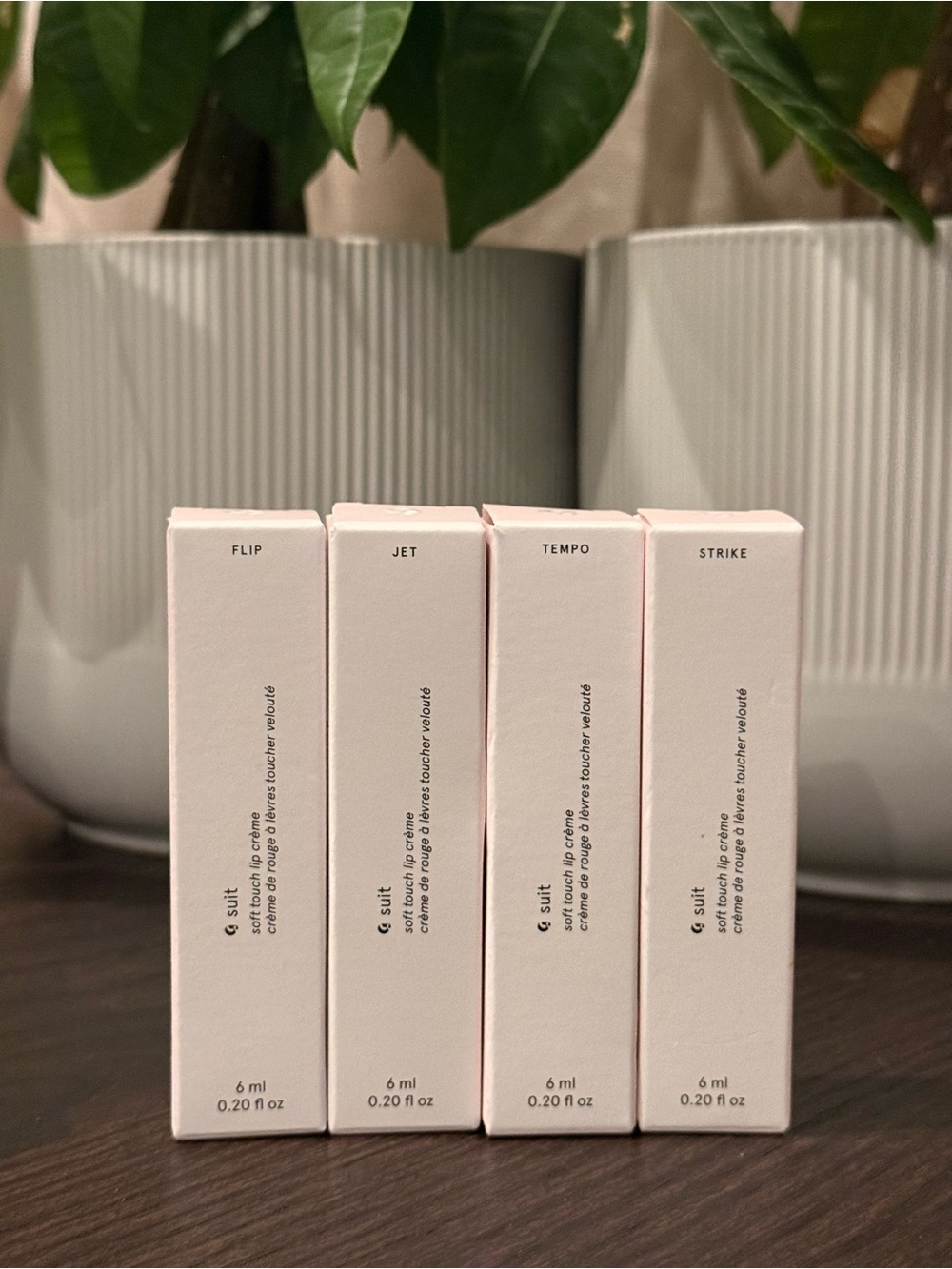 NEW Glossier G Suit Soft Touch Lip Creme Set (Flip, Jet, Tempo, Strike)